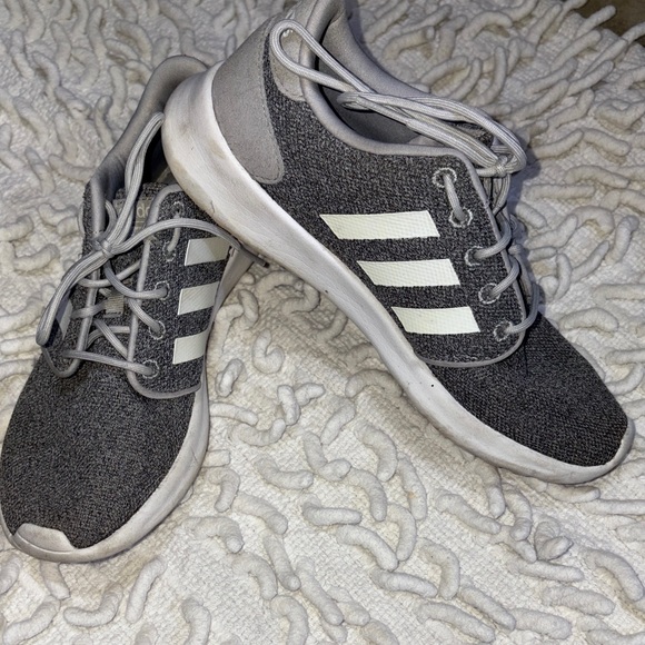 adidas Shoes - adidas Gray Knit Sneakers with White Three-Stripes